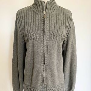 ZIP CARDI RIBBED MIXED KNIT LONG SLEEVE COTTON